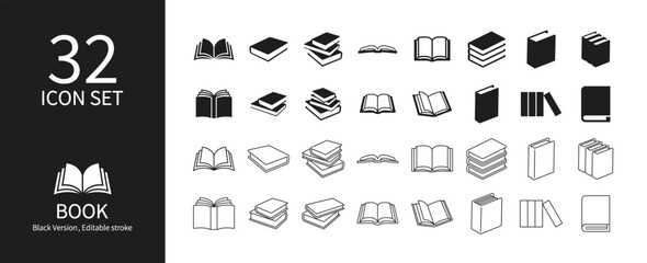 Set of book icons in various shapes
