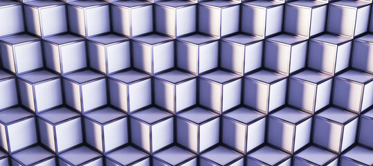 Creative purple wide cubes pattern background. Landing page concept. 3D Rendering.