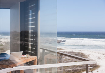 Modern balcony overlooking ocean