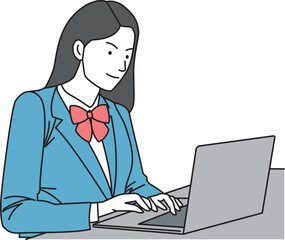 Oriental female student using a laptop computer