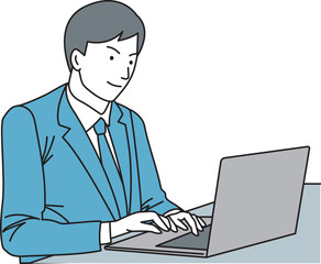 Oriental man in suit using laptop computer