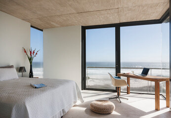 Modern bedroom overlooking ocean © KOTO