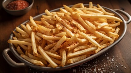 A closeup view of a tray of cajun style french fries Generative AI