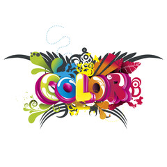 Striking 3D letters design illustration showcasing a vibrant Colors poster with artistic and painted spray-like designs. Perfect for adding a splash of creativity to any project.