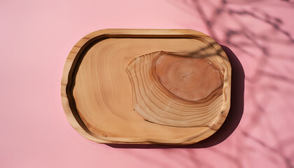 tin can,  A wooden platform for luxury and natural cosmetics or products presentation.wallpaper, background, Wooden tray mockup in the sunlight. Top view, Ai Generate 