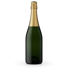 3d illustration of a Cava Bottle with dark glass and gold capsule. White background with shadow. No label.