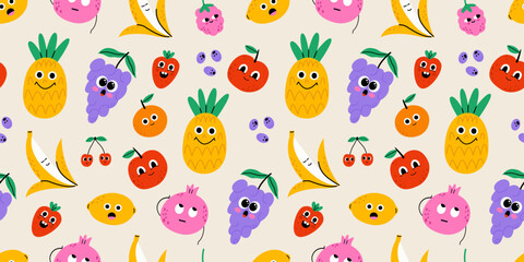Food cute characters seamless pattern