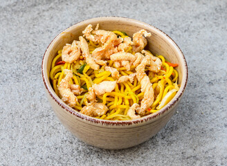chicken chowmein or chow mein served in dish isolated on background top view of asian food