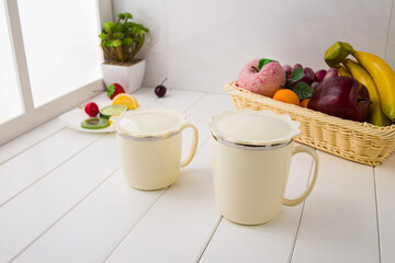 A cup of milk placed on the table