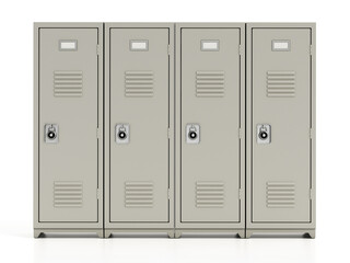 Metal locker storage cabinets for school, fitness club or gym isolated on white background. 3D illustration