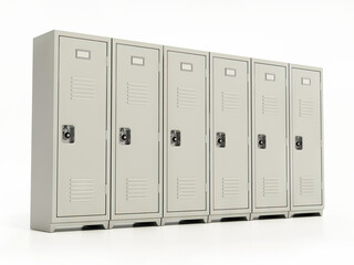 Metal locker storage cabinets for school, fitness club or gym isolated on white background. 3D illustration