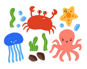 set of cute ocean element