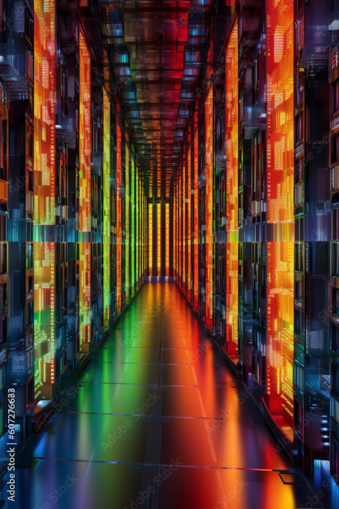 Poster massive scale of a data center housing multiple database servers, emphasizing the importance of reli
