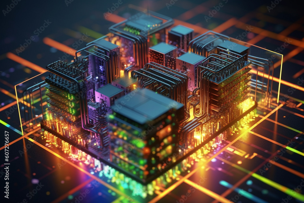 Poster database server as a central hub, connecting various devices and applications, symbolizing the backb