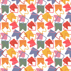 A pattern of colored square flags for the holiday. scattered flags outline and spot for a festive background. The flags from the garland scattered on a white background. Printing birthday packaging