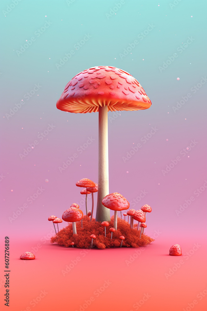 Poster  A minimalistic graphic design featuring stylized mushroom icons in a repetitive pattern, representing the simplicity and beauty of nature's creations.  Generative AI technology.