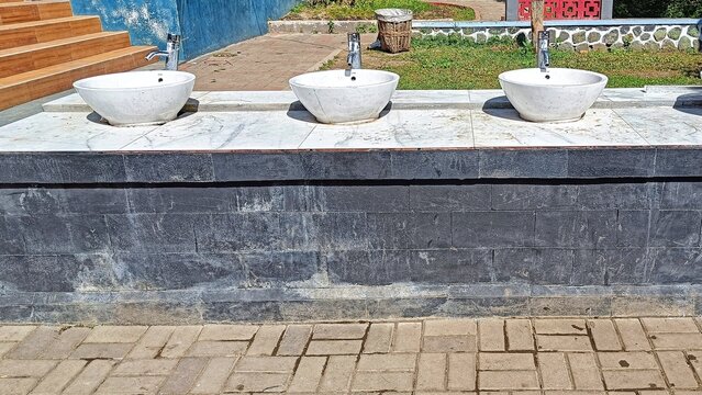 Three Handwashing Stations Or Washtafel In The City Park