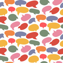 A pattern of speech bubbles of different colors and shapes. Background of balloons for inscriptions. A set of retro-style flat lamps for dialogue, conversation, talking with cartoons and comics