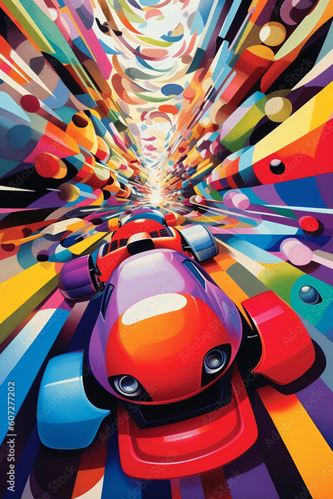 Aufkleber an abstract painting featuring bold geometric shapes and vibrant colors, representing the energy and