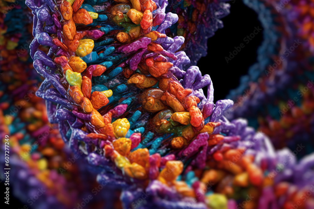Poster  A macro photograph capturing the intricate structure of a DNA molecule, with the emphasis on the texture and detail,  Generative AI technology.