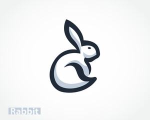 simple sit circling cartoon easter bunny rabbit logo design template illustration