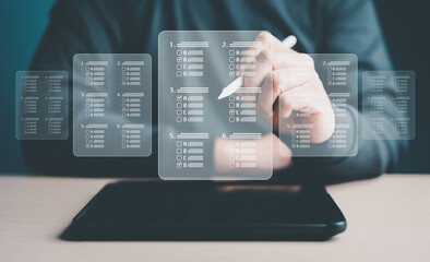 Take a Quiz or Assessment on a Tablet. Questionnaire, Evaluation. Online examination by choosing...