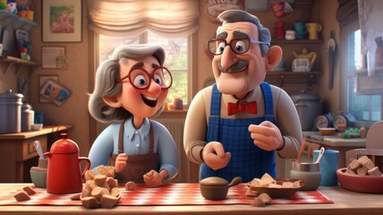 Grandparents day cartoon 3d July 23 Generative AI