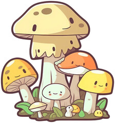 Mushroom sticker transparent illustration. AI Generated.
