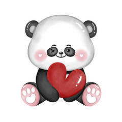 Panda with heart watercolor