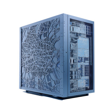 Blue Modern Super Computer on transparent background. Png file. generative ai