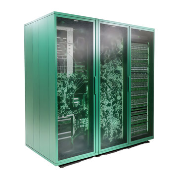 Green multi layer Modern Super Computer on transparent background. Png file. generative ai