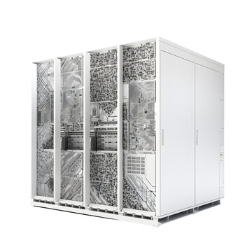 Gray multi layer Modern Super Computer on transparent background. Png file. generative ai