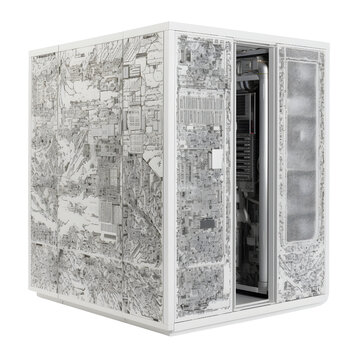 Gray Modern Super Computer on transparent background. Png file. generative ai