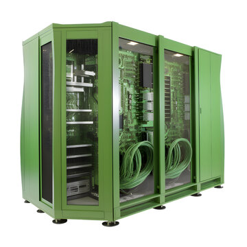 Green Modern Super Computer on transparent background. Png file. generative ai