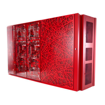 Red Modern Super Computer on transparent background. Png file. generative ai
