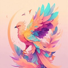 Fototapeta premium Witness the mythical rebirth of the Phoenix, as this intricately illustrated masterpiece radiates with fiery beauty and the promise of eternal renewal.