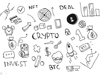 hand drawn doodle crypto growth concept illustration