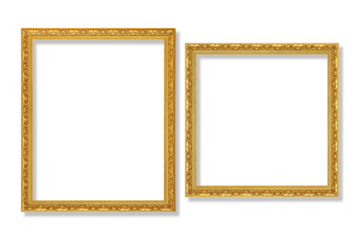 The antique gold frame on the white background