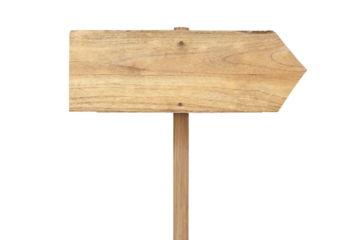 Old wooden arrow signboard isolated on white background with clipping path included.