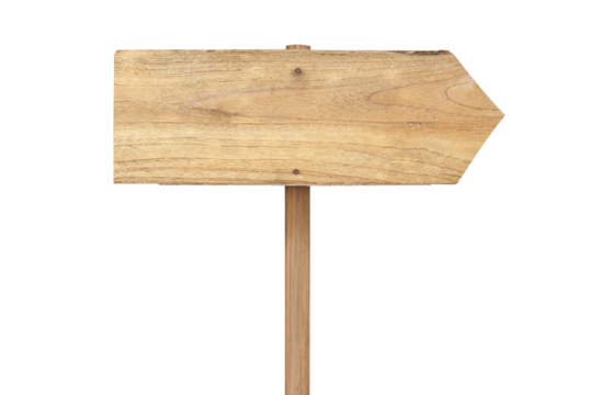 Old wooden arrow signboard isolated on white background with clipping path included.