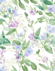 Beautiful floral seamless pattern with hand drawn watercolor wild herbs and flowers. Stock illustration.