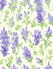 Beautiful floral seamless pattern with hand drawn watercolor wild herbs and flowers. Stock illustration.