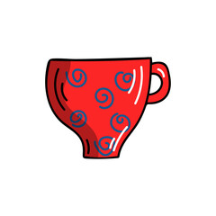 Vector red bright colorful doodle style mug with geometric elements. 