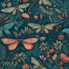 Türaufkleber harmonious dragonflies and butterflies in a seamless repeat pattern © Jaaza