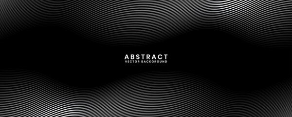 3D black white techno abstract background overlap layer on dark space with waves effect decoration. Modern graphic design element stripes style concept for banner, flyer, card, or brochure cover