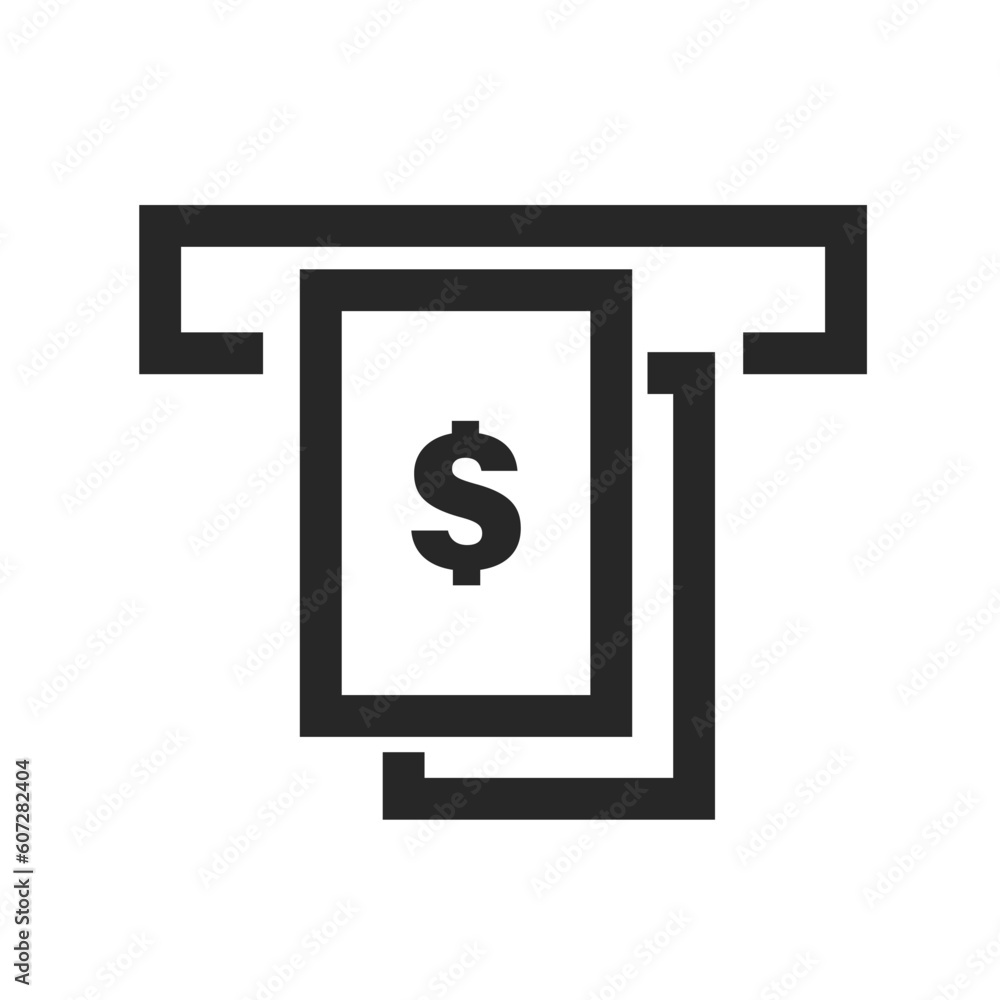 Poster drawer of dollar bill from atm. vector.