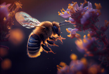 As the bee hovered over the delicate petals of the flower. Generate Ai.