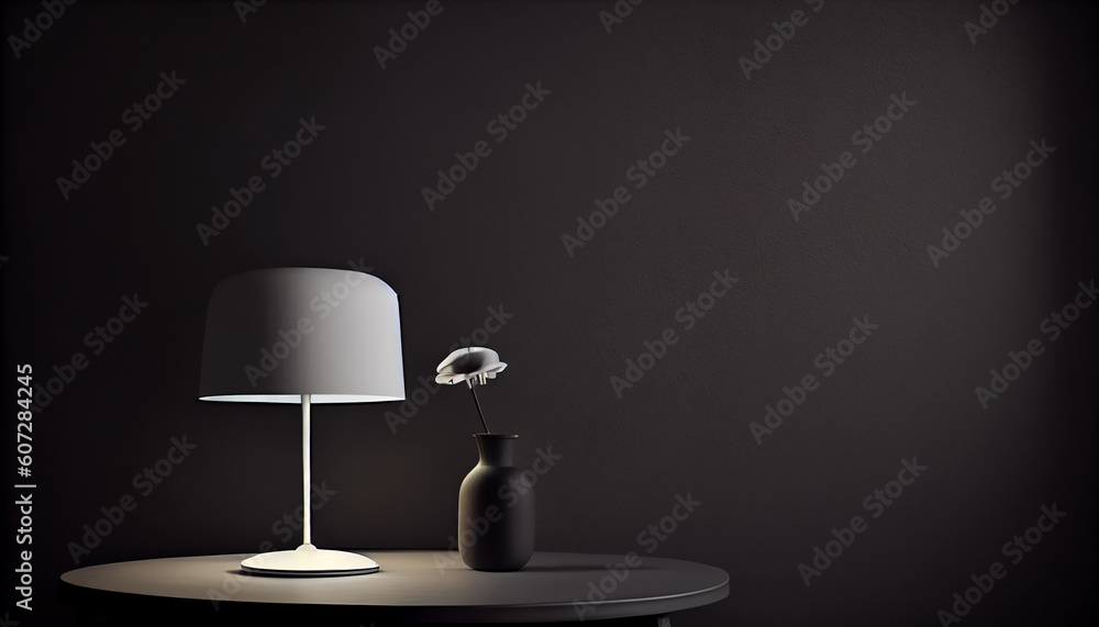 Aufkleber beautiful minimalistic presentation background with a table and a white lamp against a black texture
