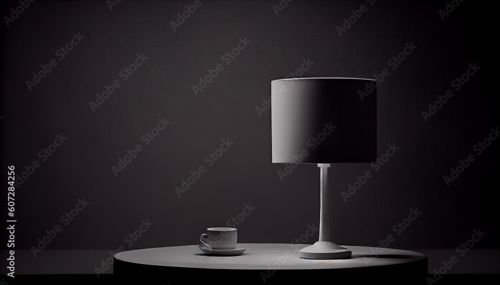 Aufkleber beautiful minimalistic presentation background with a table and a white lamp against a black texture