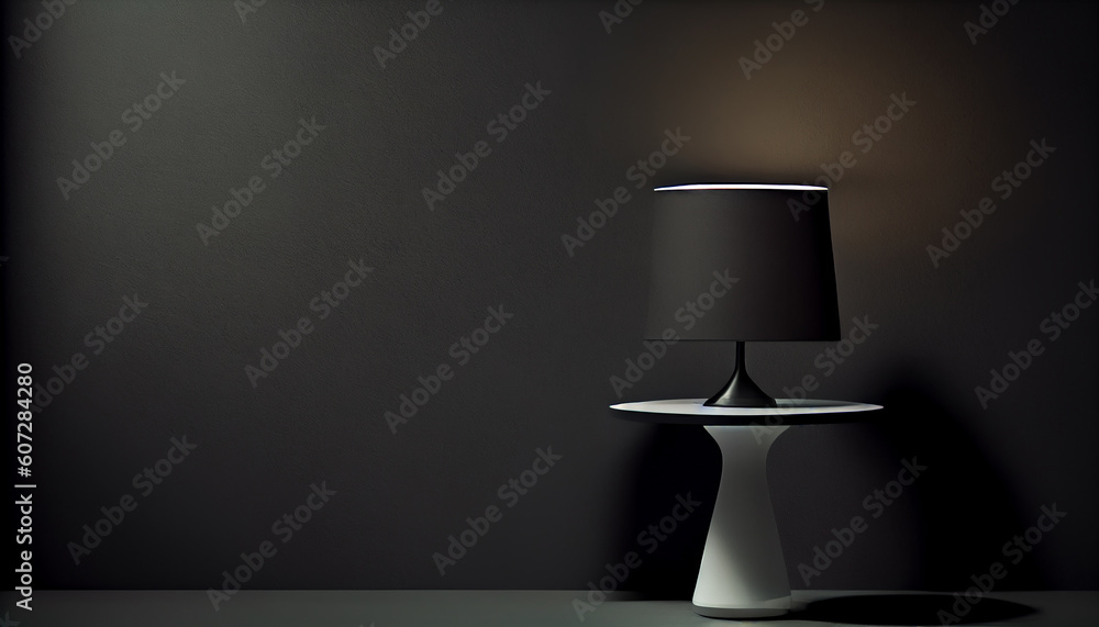 Aufkleber beautiful minimalistic presentation background with a table and a white lamp against a black texture